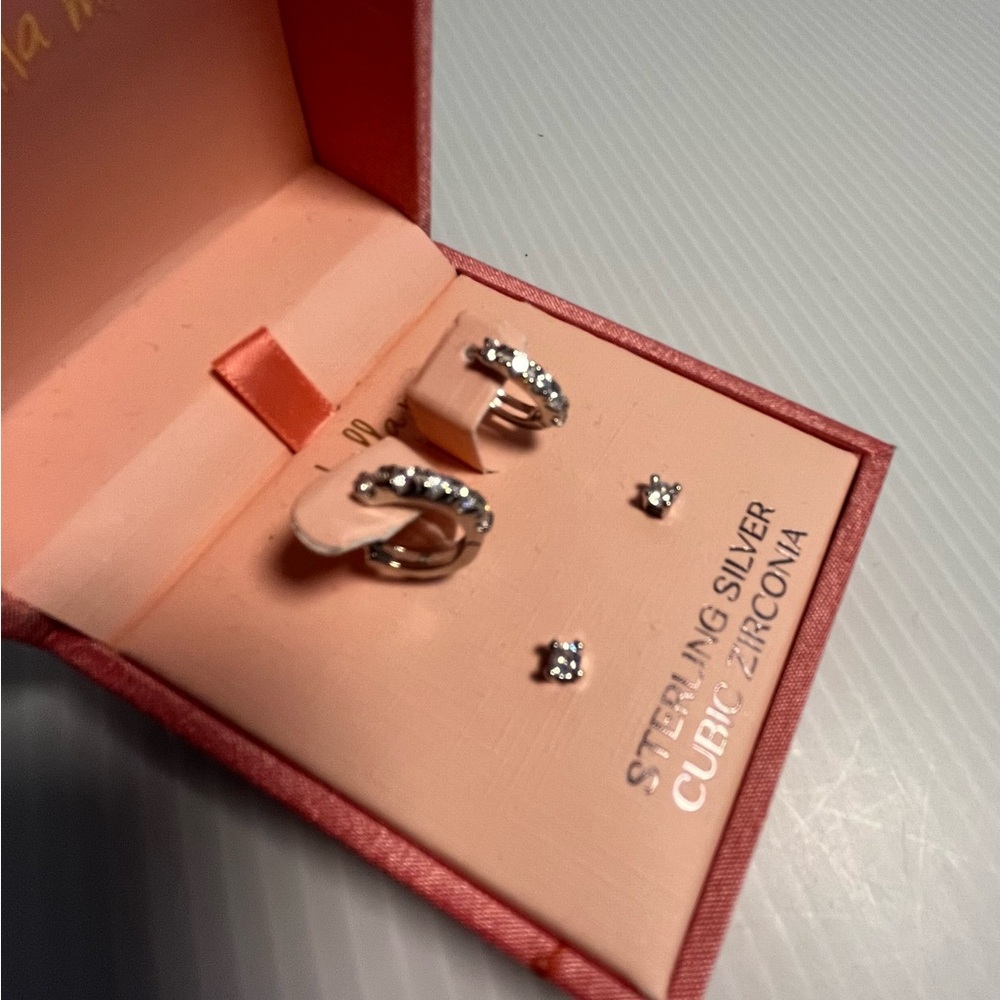 STERLING SILVER & CUBIC ZIRCONIA Set of Hoop and Stud Earrings by ISABELLA M
